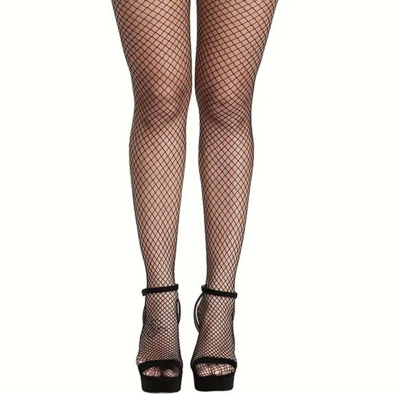 BLACK FISHNET HOISERY - STRETCHY POLYESTER BLEND - Picture 1 of 3